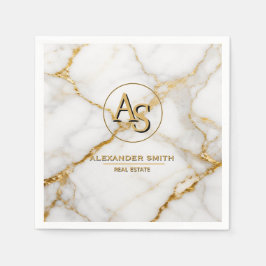 Luxury White Marble Gold Monogram Real Estate Pappersservett