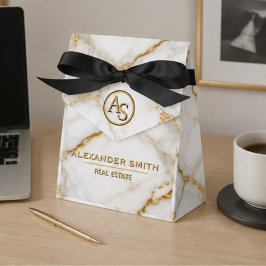 Luxury White Marble Gold Monogram Real Estate Presentaskar