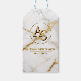 Luxury White Marble Gold Monogram Real Estate Presentetikett