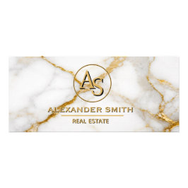 Luxury White Marble Gold Monogram Real Estate Reklamkort
