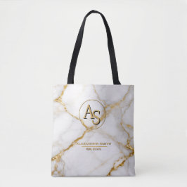 Luxury White Marble Gold Monogram Real Estate Tygkasse