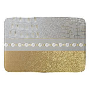 Luxury White och Guld Alligator Gömmer pärlor Badrumsmatta