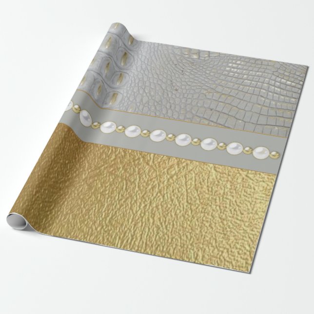 Luxury White och Guld Alligator Gömmer Presentpapper (Utrullad)