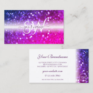 Luxury White Rosa Lila Gnistra Glitter Monogram Visitkort