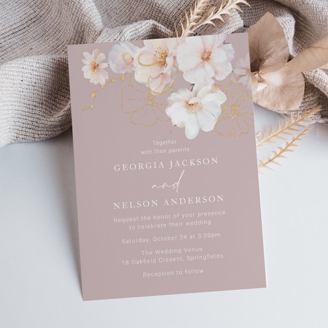 Luxury  Wildblommor Guld Bröllop Inbjudningar (Skapare uppladdad)