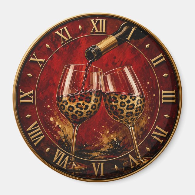 Luxury Wine Glasses & Gold Leopard Print Magnet (Framsidan)