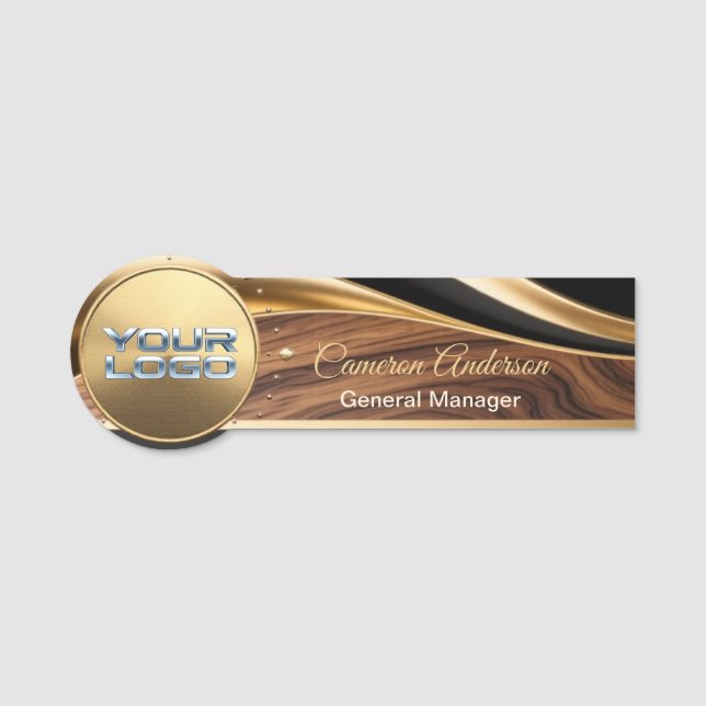 Luxury Wood Gold Dynamic Sweep Name Tag Namnbricka (Framsida)