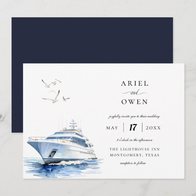 Luxury Yacht Nautical Theme Bröllop Inbjudningar (Fram/baksida)
