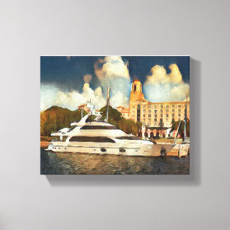 Luxury Yacht Wall Art Coastal Harbor Scene Canvastryck