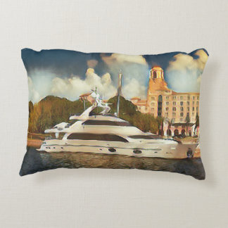 Luxury Yacht Wall Art Coastal Harbor Scene Prydnadskudde