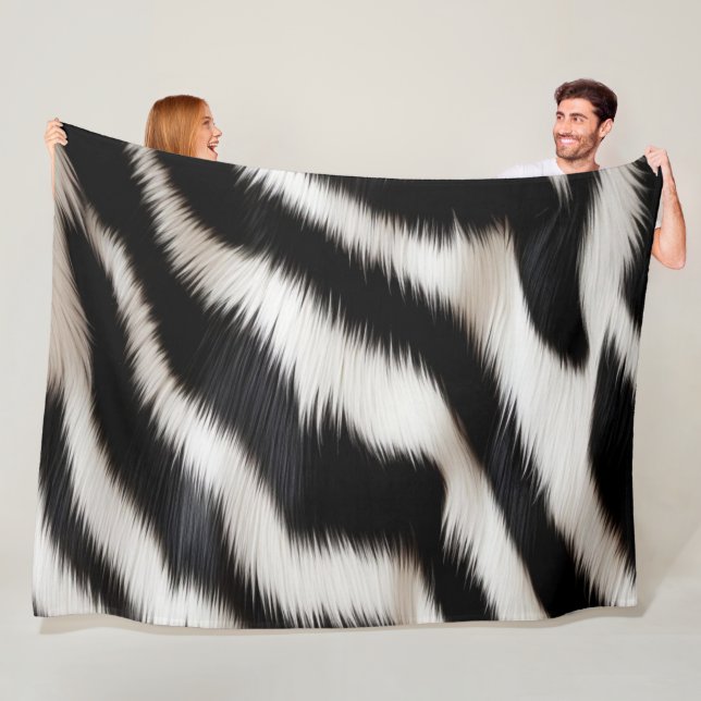 Luxury Zebra Print Elegant Black & White Faux Fur  Fleecefilt (På plats)