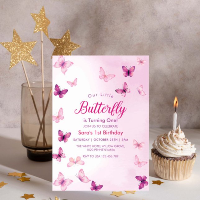 Luxus först 1:a födelsedag Butterflies Party Inbjudningar (Skapare uppladdad)