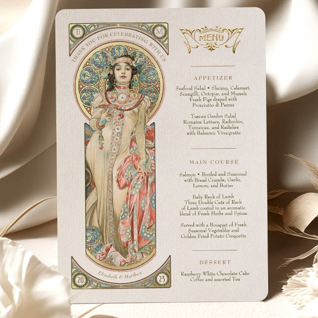 Luxus Menu Bröllop Art nouveau av Mucha Inbjudningar (Skapare uppladdad)