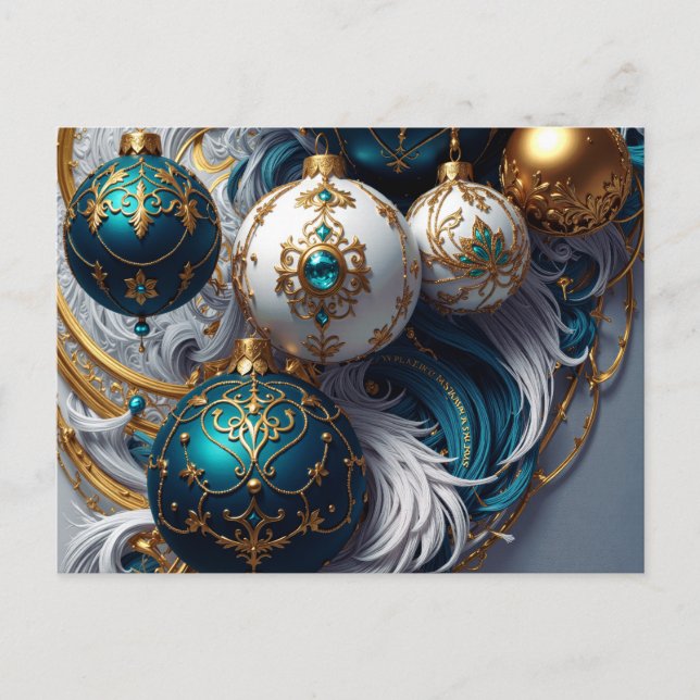 Luxus Weihnachtskugeln Blau Gold Ornament Helg Vykort (Framsida)