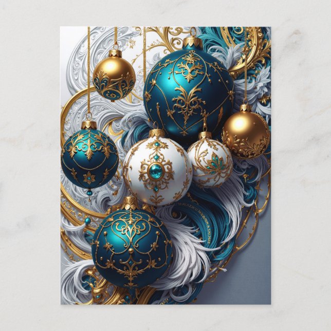 Luxus Weihnachtskugeln Blau Gold Ornament Standard Vykort (Framsida)