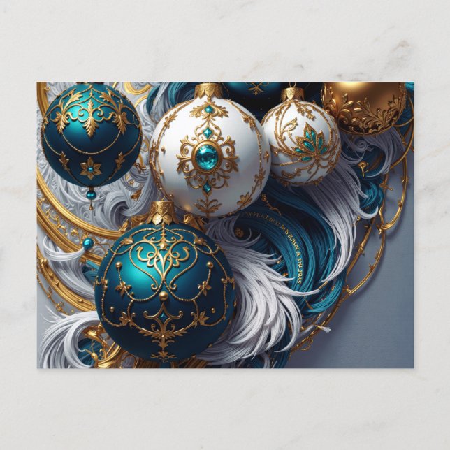 Luxus Weihnachtskugeln Blau Gold Ornament Standard Vykort (Framsida)