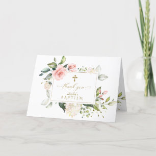 Luxusisk Rosa Blommigt Ram Marble Guld Kor-baptism Tack Kort