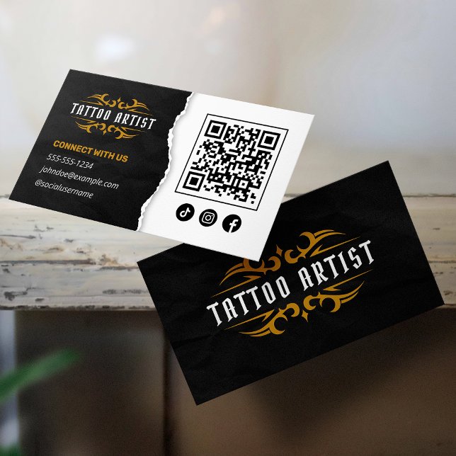 Luxutets Tattoo Artist Guld Black Connect med oss Visitkort (Skapare uppladdad)