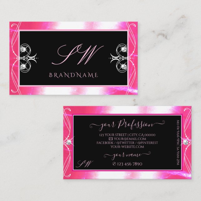 Luxuy Black Rosa Gnistra Jewels Ornamels Monogram Visitkort (Fram/baksida)