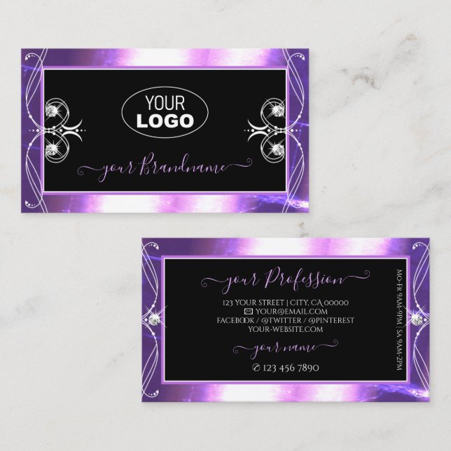 Luxuy Ornate Black Lila Gnistra judar med Logotyp Visitkort (Fram/baksida)