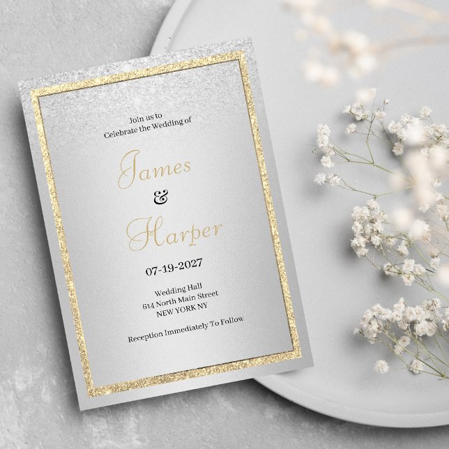 Luxvaror elegant guld silver glitter Bröllop Inbjudningar (Luxury elegant gold silver glitter Wedding )