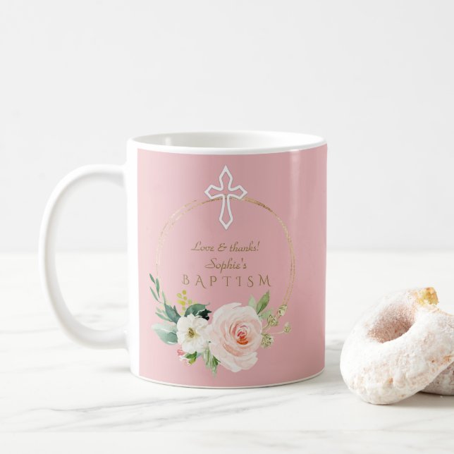 Luxvaror Rosa  Blommigt Vita Kor-baptism Kaffemugg (Med munk)
