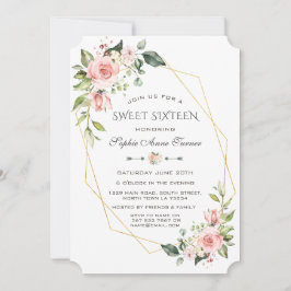 Luxvaror Rosa  Blommigten Guld Ram Sweet sixteen Inbjudningar