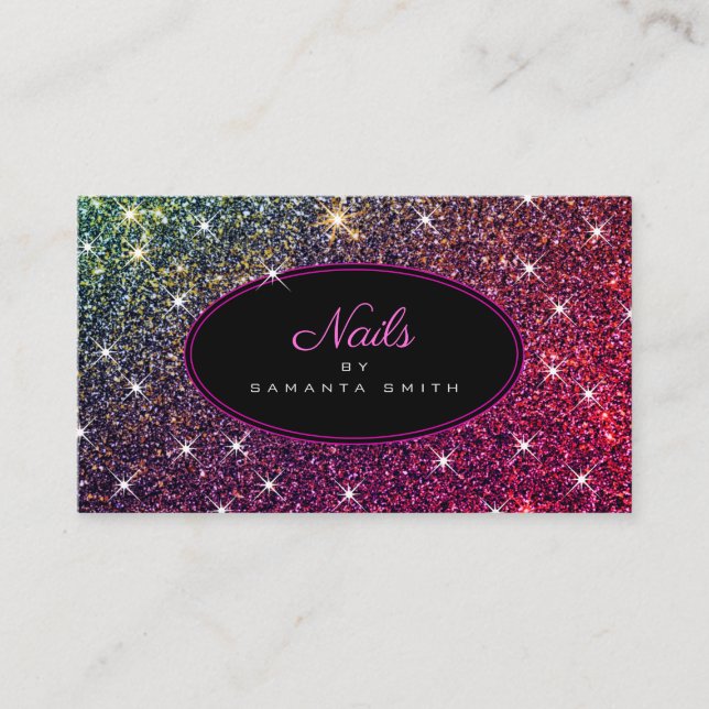 Luxvaror Rosa Glitter Trendig Luminous Stars Nagel Visitkort (Framsida)