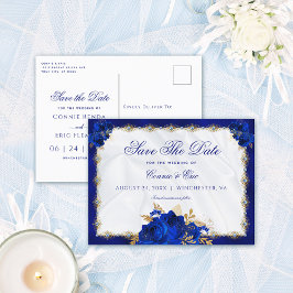 Luxvaror Royal Blue Guld Blommigt Ro Bröllop Meddelande Vykort