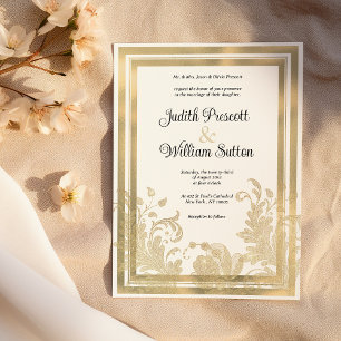 Luxvaror vintage vit guld blommigt bröllop inbjudningar