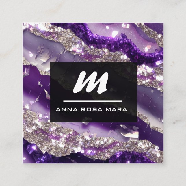 *~* Luxw Lila Lavender Glam Initial QR AP66 Fyrkantigt Visitkort (Framsida)