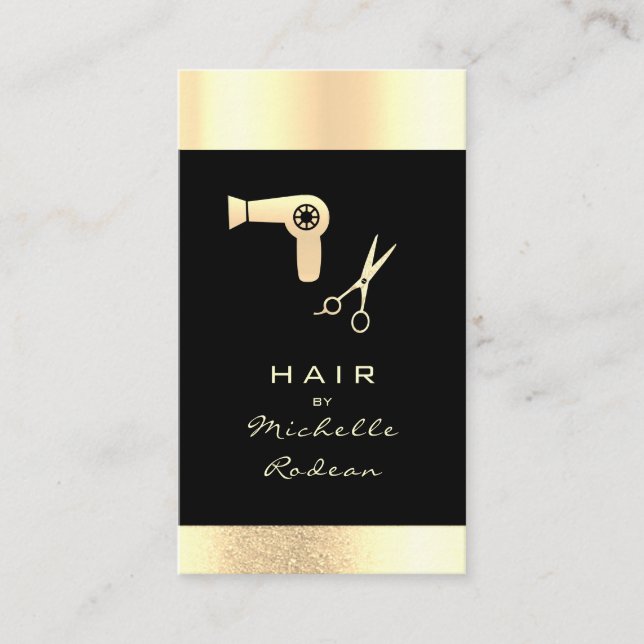 Luxy Guld Glitter Hair Stylist Verktyg Black Visitkort (Framsida)