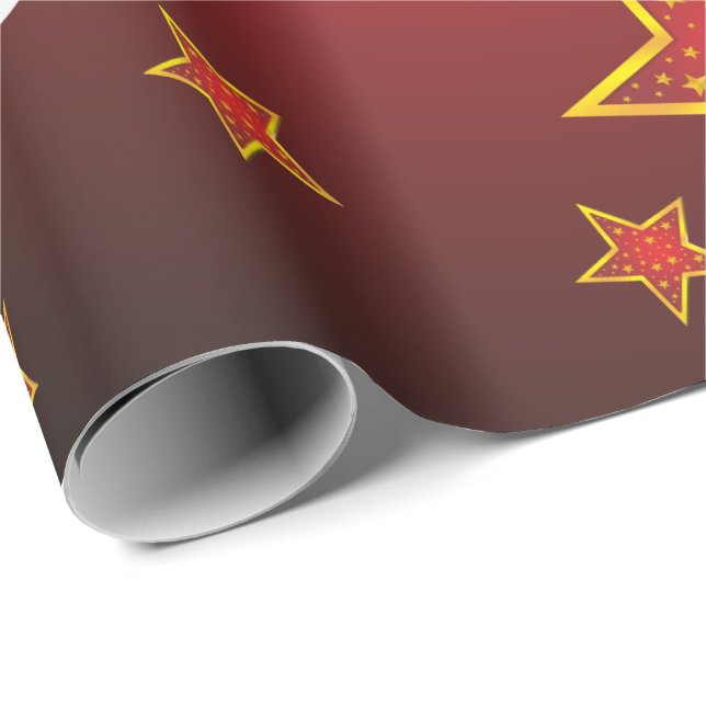 Luxy Jultomten Red Faux Guld julstjärnor Presentpapper (Rullad Hörn)