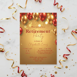Luxyborna Chic Guld och Röda ballonger Pension Par Inbjudningar