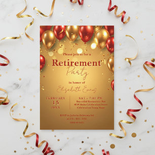 Luxyborna Chic Guld och Röda ballonger Pension Par Inbjudningar