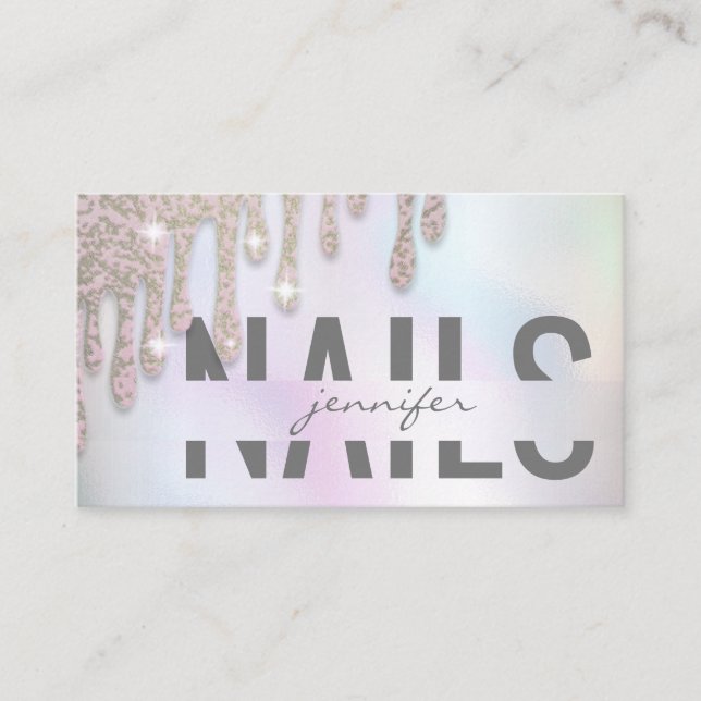 Luxylografiska glitterpipor Nagelsalon Visitkort (Framsida)