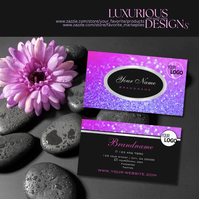 Luxys Rosa Lila Gradient Gnistra Glitter Logotyp Visitkort (Skapare uppladdad)