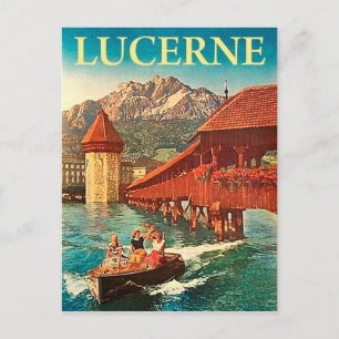 Luzern, Schweiz, flickor på en båt, vintage Vykort