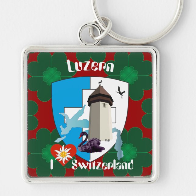 Luzern Schweiz Schlüsselanhänger Fyrkantig Silverfärgad Nyckelring (Framsidan)