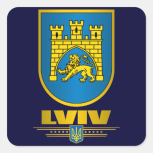 Lviv COA Fyrkantigt Klistermärke