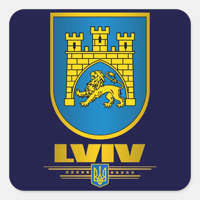 Lviv COA Fyrkantigt Klistermärke (Framsida)