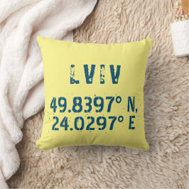 Lviv Ukraina Latitud & Longitud Distressed Kudde