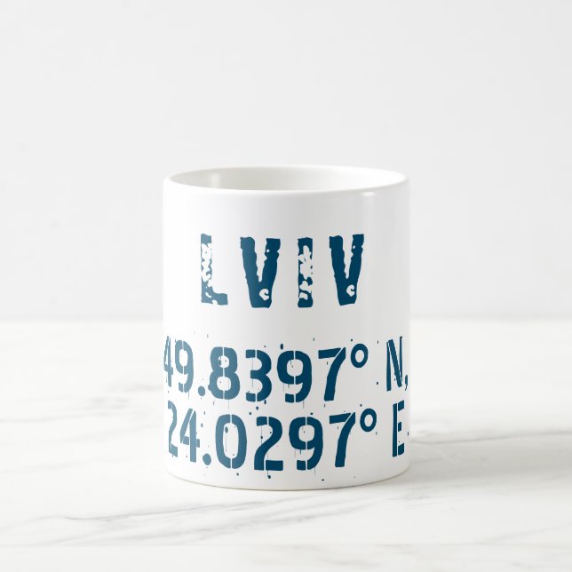 Lviv Ukraina Latitude & Longitude Distress Kaffemugg (Center)