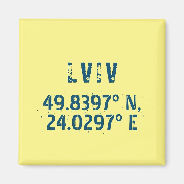 Lviv Ukraina Latitude & Longitude Distress Magnet (Framsidan)