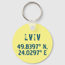 Lviv Ukraina Latitude & Longitude Distress Nyckelring