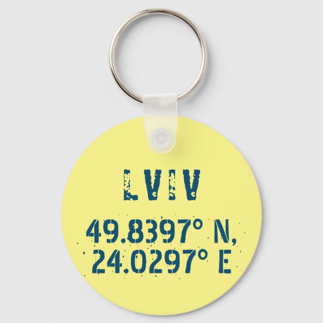 Lviv Ukraina Latitude & Longitude Distress Nyckelring (Framsida)