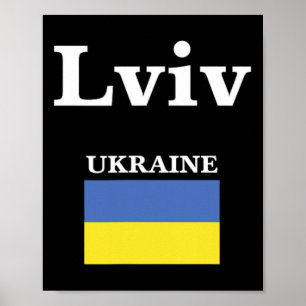 Lviv Ukraina och Ukrainas ukrainska flagga Poster