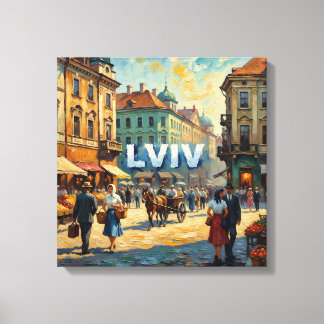 Lviv Ukraine Market Square Vintage Wall Art Canvastryck