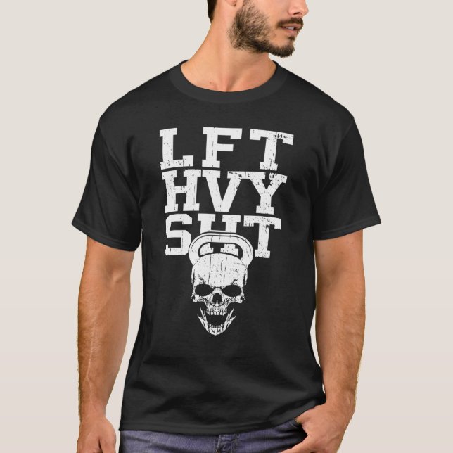 LVT HVY SHT Skull Dumbbell Gym Fitness Bodybuild d T Shirt (Framsida)