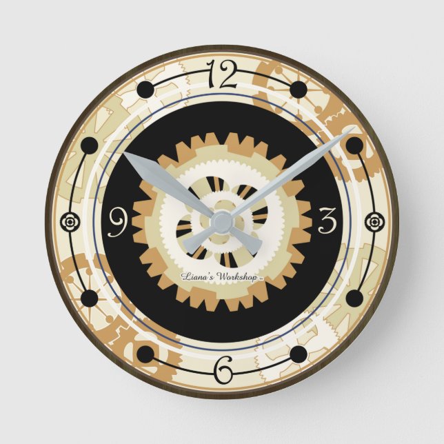 LW Steampunk med växellåda i lager Rund Klocka (Framsida)